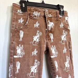 Ranch Dress'n Girls Brown Cowboy Print Flare Jeans Kids Size 12 Western Rodeo
